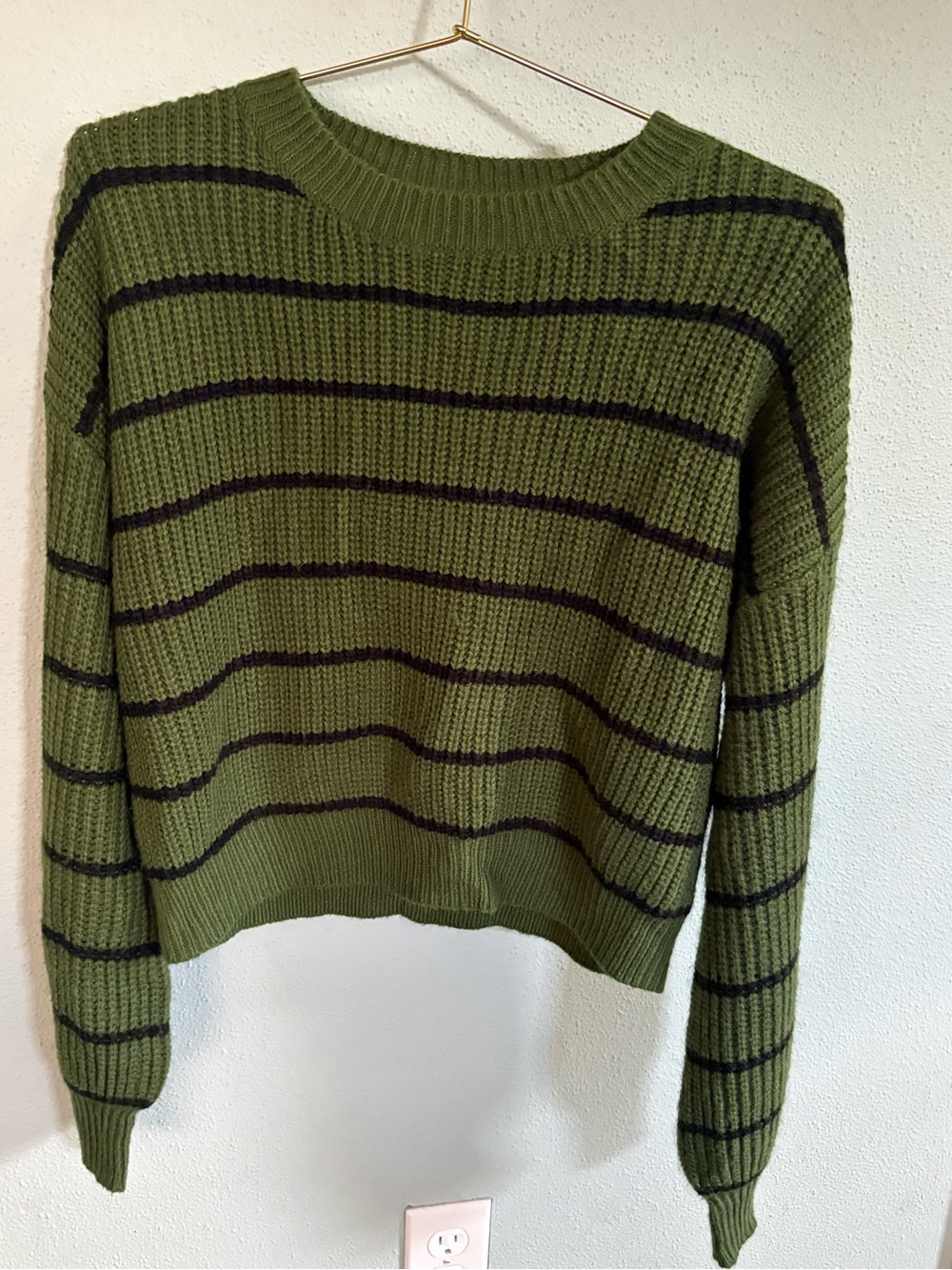 Cider Olive Green & Black Striped Crewneck Sweater